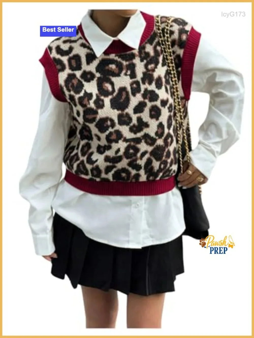 Leopard Print Color Block Knit Sleeveless Sweater Vest, Casual Pullover Top